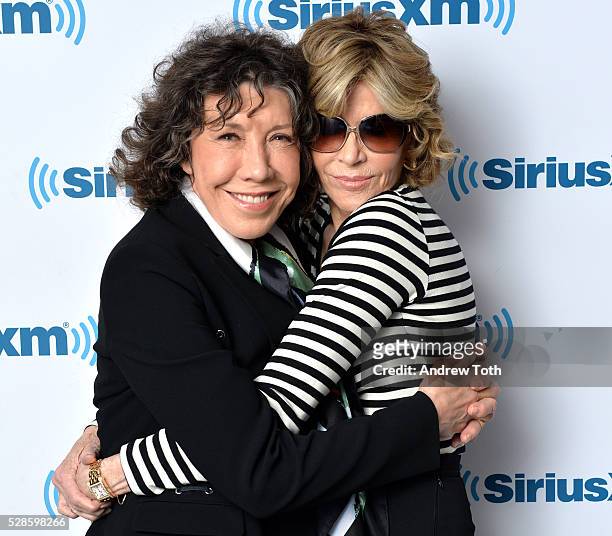 Actors Lily Tomlin and Jane Fonda visit SiriusXM on May 06, 2016 in New York, New York.