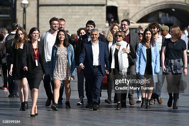 Sadiq Khan arrives with his wife Saadiya, family and aides arrive at City Hall on May 6, 2016 in London, England. Mr Khan is expected to be declared...