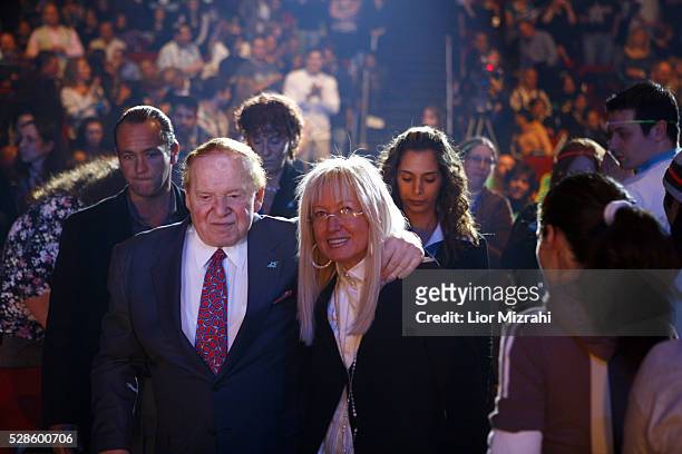 Philanthropist Sheldon Adelson and his wife Miriam Adelson are seen during Taglit-Birthright annual event on January 01, 2009 in Jerusalem, Israel.
