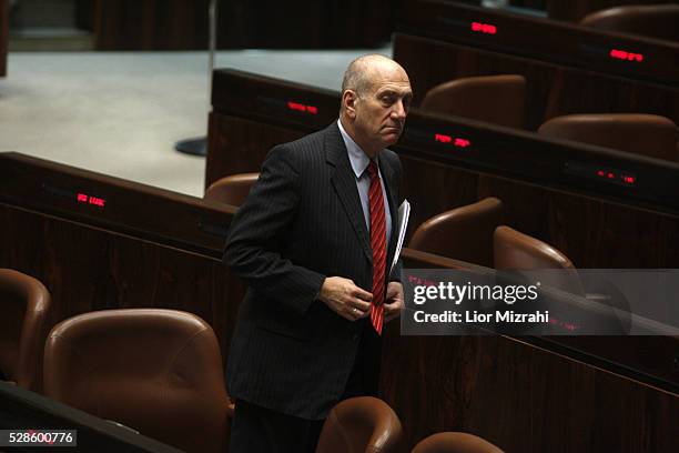 Israeli Prime Minister Ehud Olmert is seen during a session of the Knesset on March 30, 2009 in Jerusalem, Israel.
