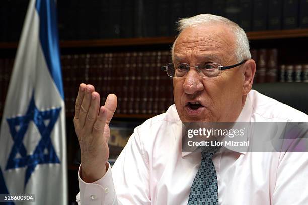 Israeli Speaker of the Knesset Reuven Rivlin speaks during an interview on January 24, 2010 in Jerusalem, Israel.