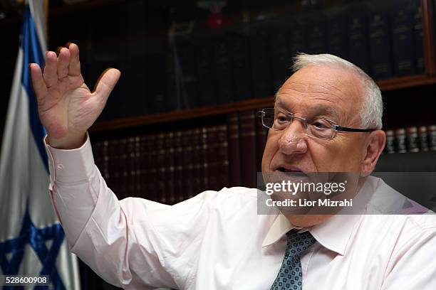 Israeli Speaker of the Knesset Reuven Rivlin speaks during an interview on January 24, 2010 in Jerusalem, Israel.