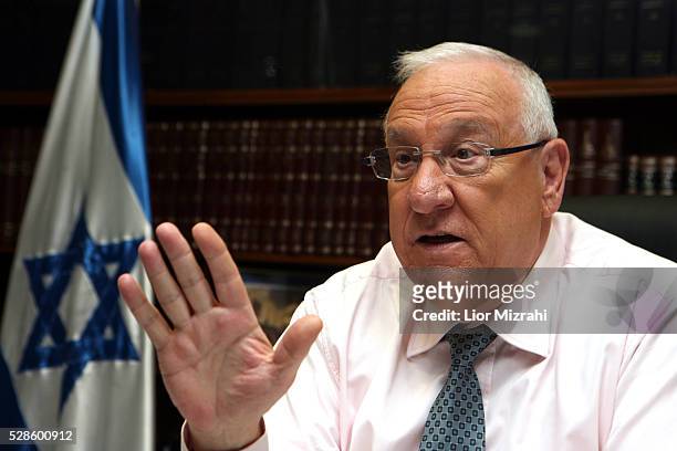 Israeli Speaker of the Knesset Reuven Rivlin speaks during an interview on January 24, 2010 in Jerusalem, Israel.