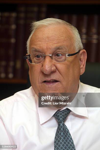 Israeli Speaker of the Knesset Reuven Rivlin speaks during an interview on January 24, 2010 in Jerusalem, Israel.