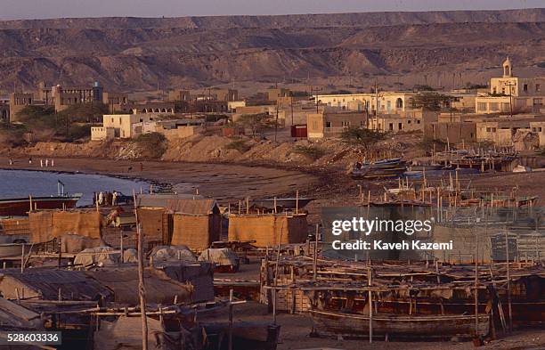 General view of the port with fishing boats seen outside water in the port city of Chabahar in southeast Iran, on 15th October, 1994.