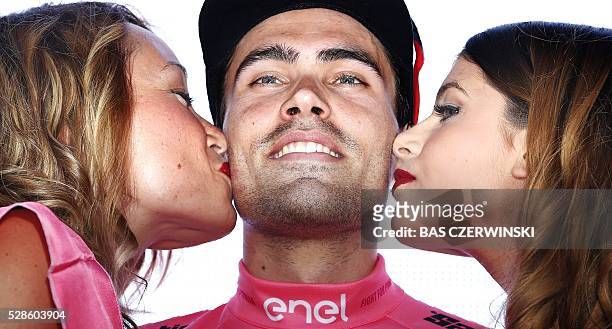 Tom Dumoulin from the Netherlands of Team Giant Alpecin celebrates winning the first stage of the Giro d'Italia 2016 at Apeldoorn, on May 6 an...