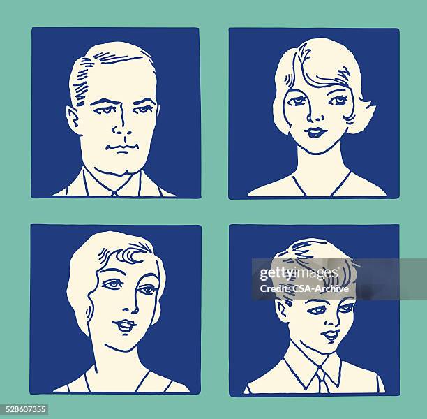 familie von vier personen in fotos - adolescent daughter mother portrait stock-grafiken, -clipart, -cartoons und -symbole