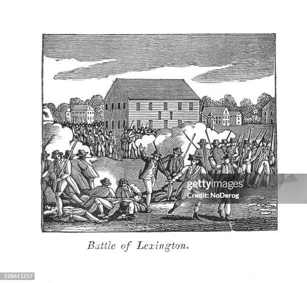 battle of lexington engraving us history - battle of lexington stock illustrations