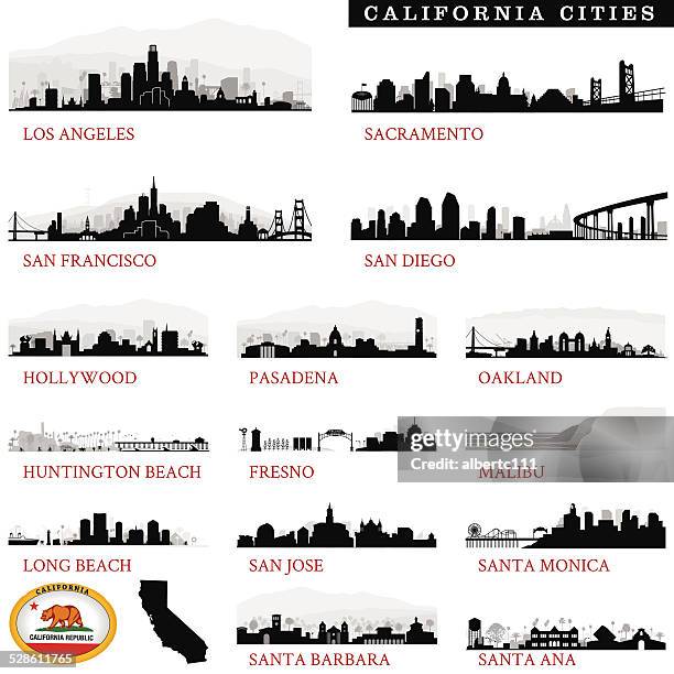 bildbanksillustrationer, clip art samt tecknat material och ikoner med california cities detailed - hollywood kalifornien