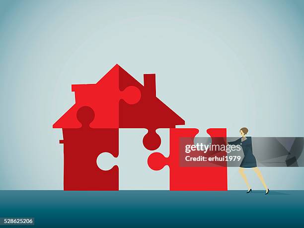 jigsaw puzzle - house puzzle stock illustrations