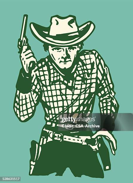 cowboy gunslinger - portraits of people blue background stock illustrations