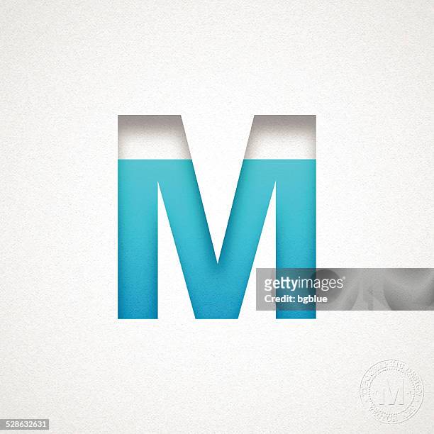 alphabet m design - blue letter on watercolor paper - letter m 幅插畫檔、美工圖案、卡通及圖標