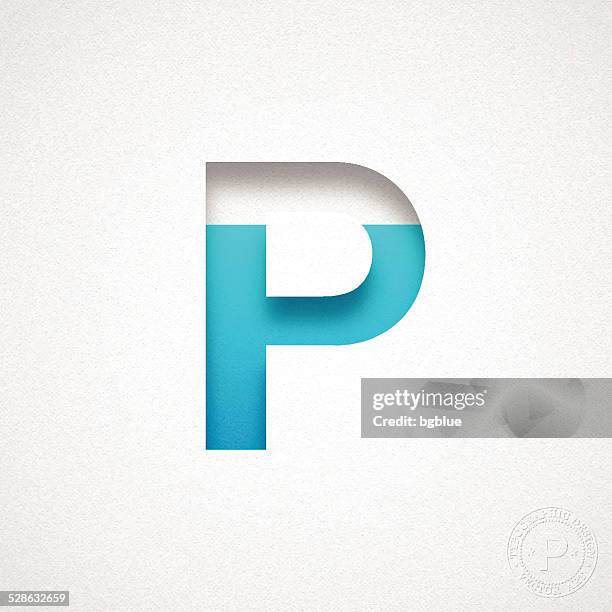 alphabet p design - blue letter on watercolor paper - letter p stock illustrations