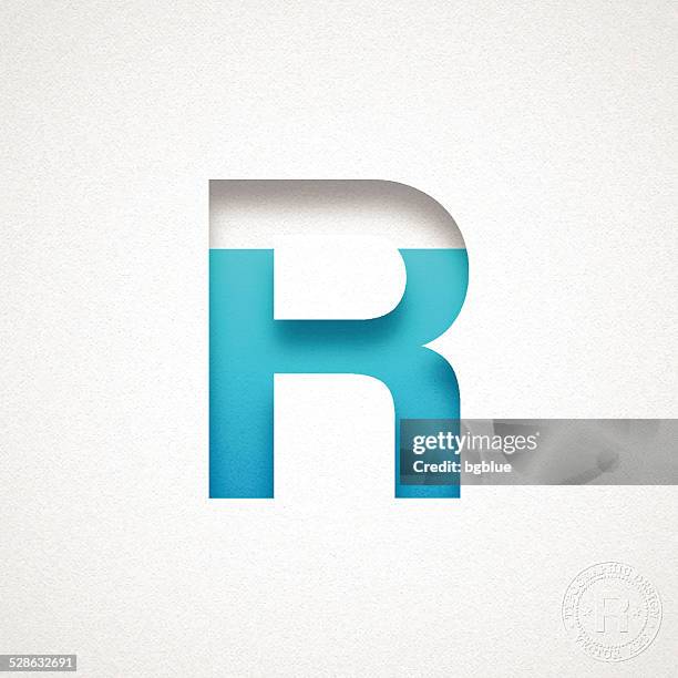 alphabet r design - blue letter on watercolor paper - letter r stock illustrations