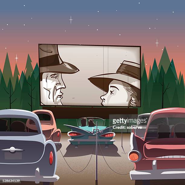 drive-in theater - date night romance stock illustrations