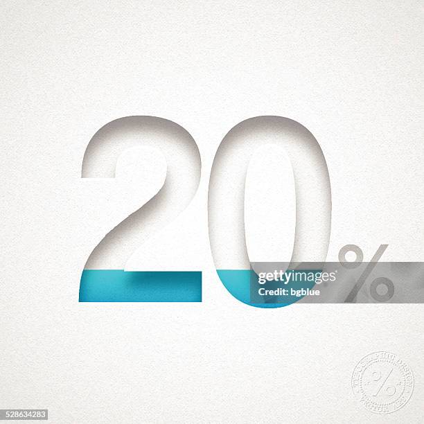 twenty  percent design (20%) - blue number on watercolor paper - 20 per cent stock illustrations