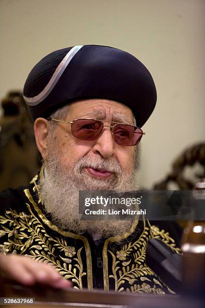 Rabbi Ovadia Yossef, spiritual leader of the Israeli ultra-Orthodox Shas party is seen during his 91 birthday on September 20, 2010 in Jerusalem,...