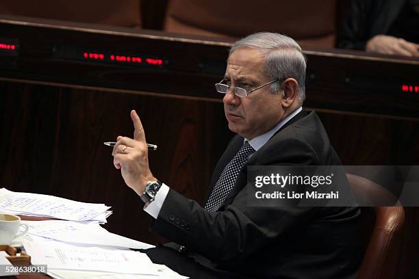 Israeli Prime Minister Benjamin Netanyahu is seen in the Knesset, Israeli Parliament on January 04, 2011 in Jerusalem, Israel.