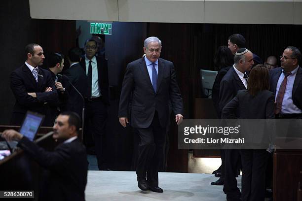 Israeli Prime Minister Benjamin Netanyahu walk in the Knesset, Israeli Parliament, on January 17, 2011 in Jerusalem, Israel.