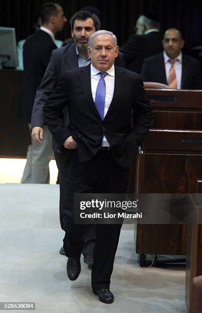 Israeli Prime Minister Benjamin Netanyahu walk in the Knesset, Israeli Parliament, on January 19, 2011 in Jerusalem, Israel.