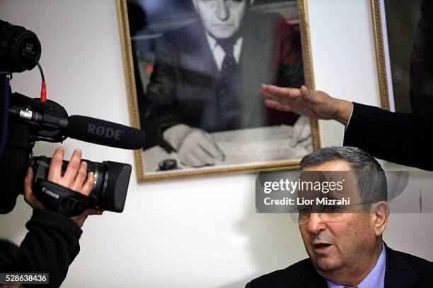 Israeli Defence Minister Ehud Barak speaks during a meeting on February 20, 2012 in Jerusalem, Israel.