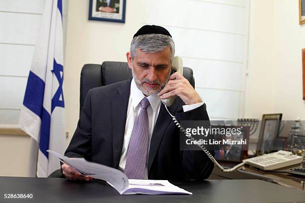 Eli Yishai, leader of the Israeli Ultra Orthodox Shas party in his office on February 06, 2013 in Jerusalem, Israel.