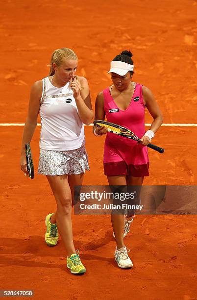 Vania King of USA and Alla Kudryavtseva of Russia look on in the doubles semi final against Martina Hingis of Switzerland and Sania Mirza of India...