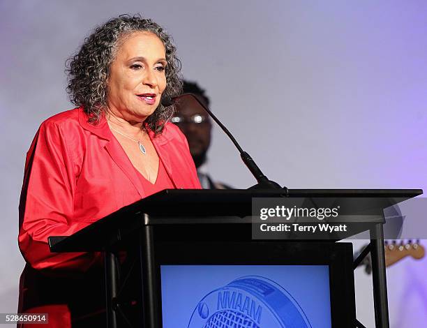 Honoree Cathy Hughes, TV One/Radio One Chairman speaks onstage during NMAAM's Celebration Of Legends Red Carpet And Luncheon on May 6, 2016 in...