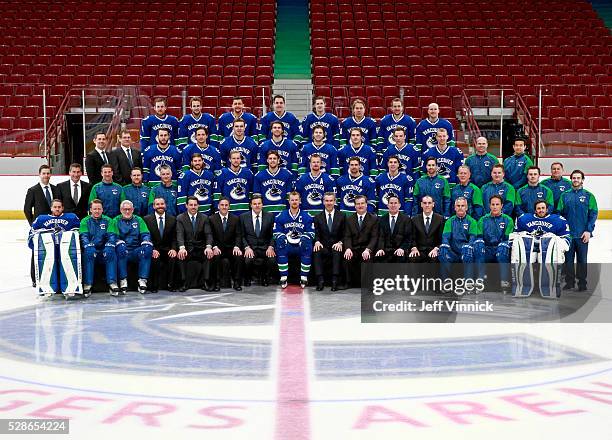 Members of the Vancouver Canucks - Front Row - Jacob Markstrom, Glen Gulutzan, Assistant Coach, Perry Pearn, Assistant Coach, Jonathan Wall, Director...