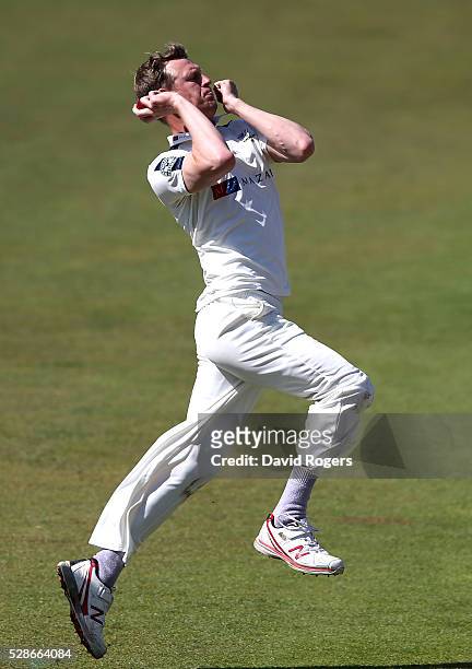 Steven Patterson of Yorkshire bowls during the Specsavers County Championship division one match between Nottinghamshire and Yorkshire at the Trent...