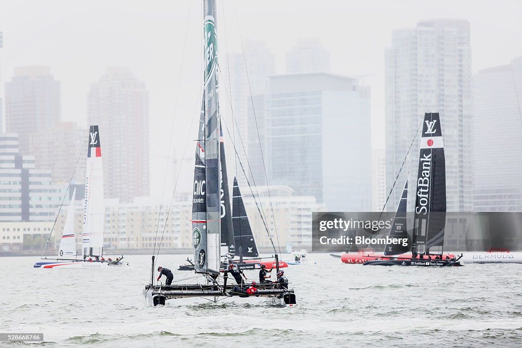 Onboard The Land Rover Hospitality Boat As Attendees View America's Cup Practice Races