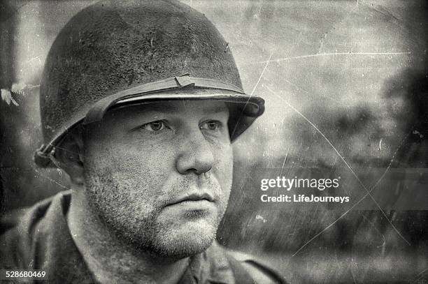 wwii us soldier - aged photo - portrait - wwii soldiers stock pictures, royalty-free photos & images