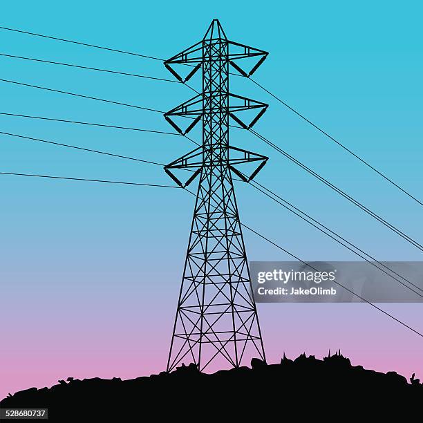 power line silhouette - electrical tower stock illustrations