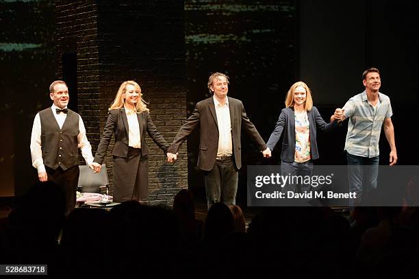 Chris Moyles, Jennifer Mudge, Matthew Perry, Christina Cole and Lloyd Owen bow at the curtain call as Moyles joins the cast of Matthew Perry's "The...