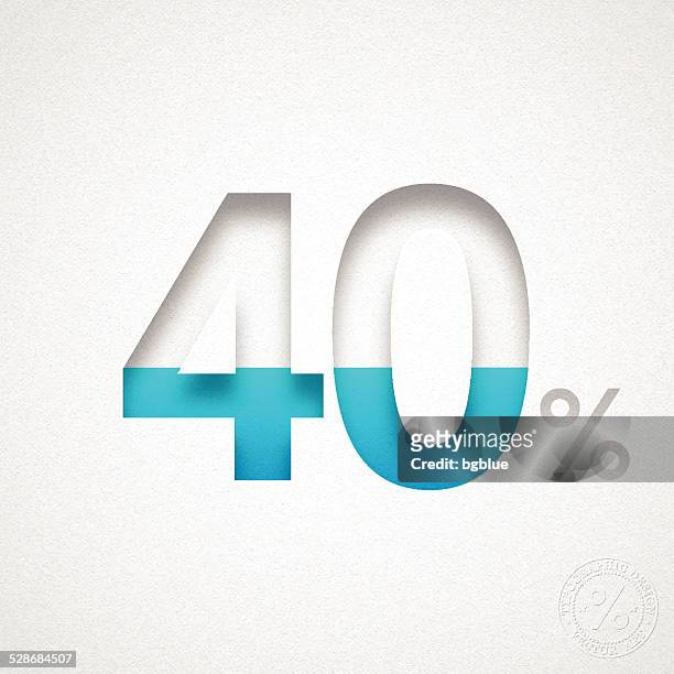 forty percent design (40%) - blue number on watercolor paper - number 40 stock illustrations