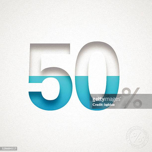 fifty percent design (50%) - blue number on watercolor paper - 50 meter stock illustrations