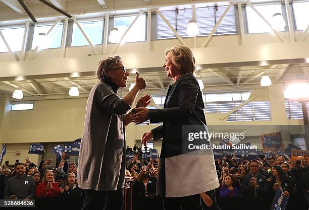 Democratic presidential candidate former Secretary of State Hillary Clinton and U.S. Sen. Barbara Boxer embrace during a campaign rally on May 6,...