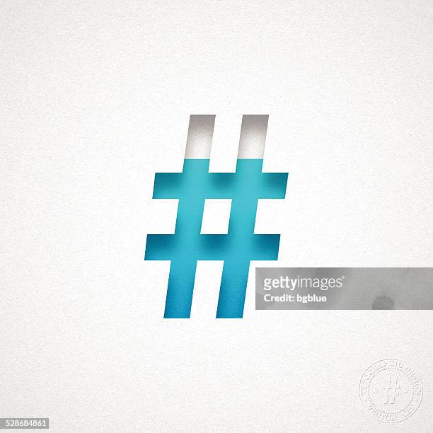 hashtag # - blue symbol on watercolor paper - hashtag stock illustrations