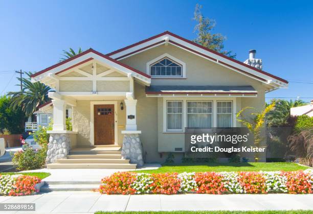 craftsman style bungalow - front view stock pictures, royalty-free photos & images