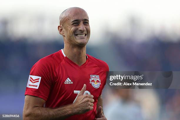 Aurelien Collin of New York Red Bulls is seen during an MLS soccer match against the Orlando City SC at Camping World Stadium on May 6, 2016 in...