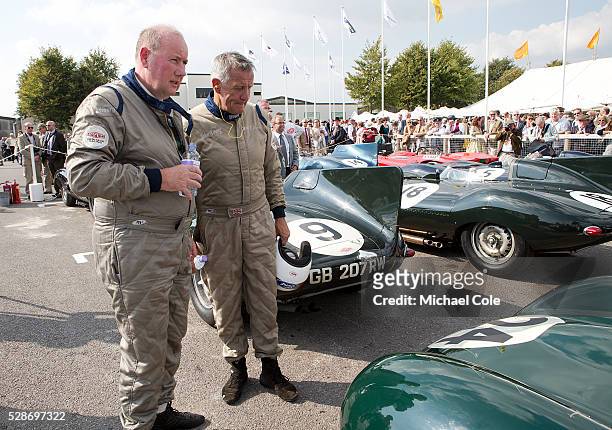 Drivers Derek Hood & John Young in the Parc Ferme area after The Lavant Cup at the Goodwood Revival Meeting 12th Sept 2014