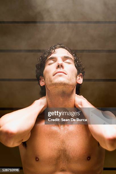 man relaxing in sauna - sauna men stock pictures, royalty-free photos & images