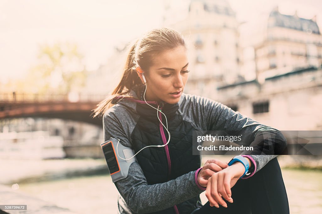 Runner using smart watch