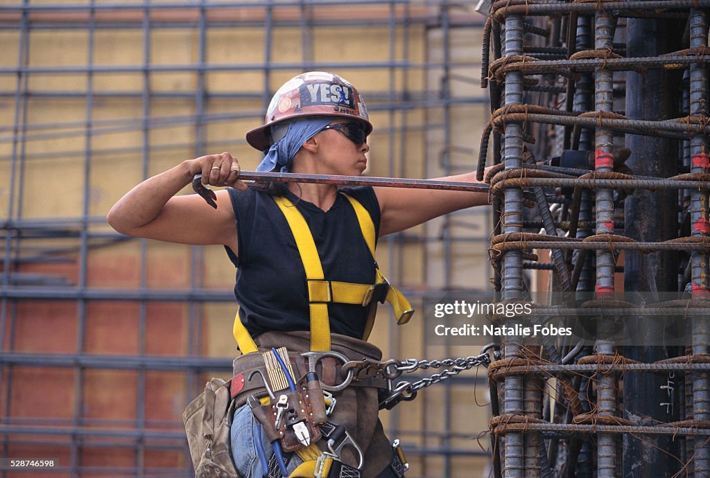Woman Working with Rebar
