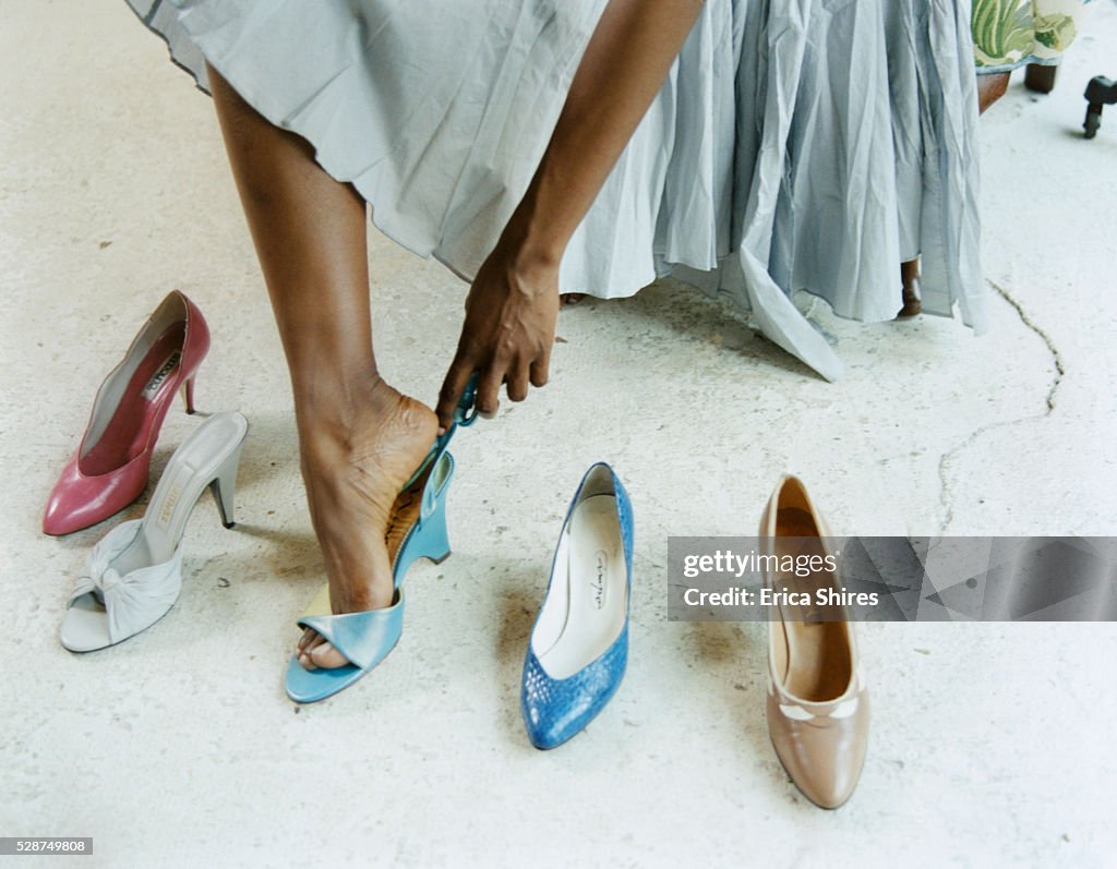 Woman Trying Shoes On