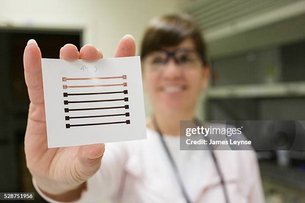 Printed circuit at Intrinsiq Materials, a start up nano technology company in Rochester that is developing a process to print circuits onto flexible...