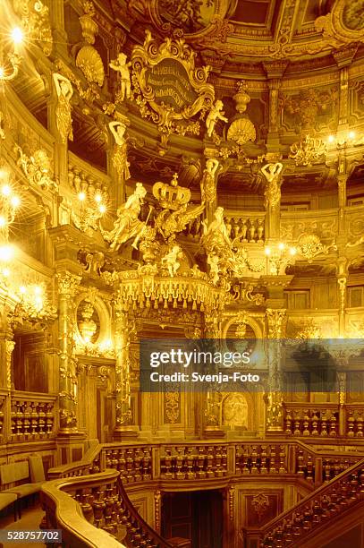 illuminated interior of the markgraefliches opernhaus in bayreuth, germany - bayreuth fotografías e imágenes de stock
