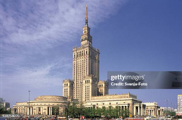 the cultural palace building in warsaw, poland - warsaw photos et images de collection