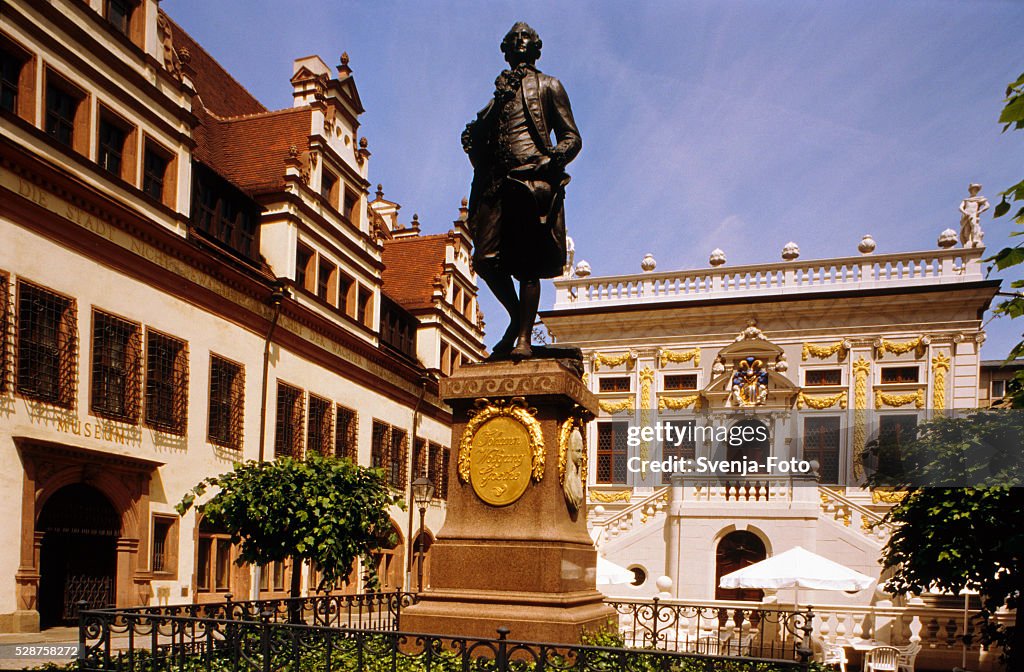 Goethe Monument in front of the Old Stock Exchange in Leipzig, Germany