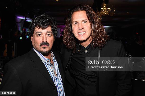 Former lead singer of Kansas John Elefante and lead singer of Louisville Crashers Mark Maxwell attend Unbridled Eve Gala during the 142nd Kentucky...